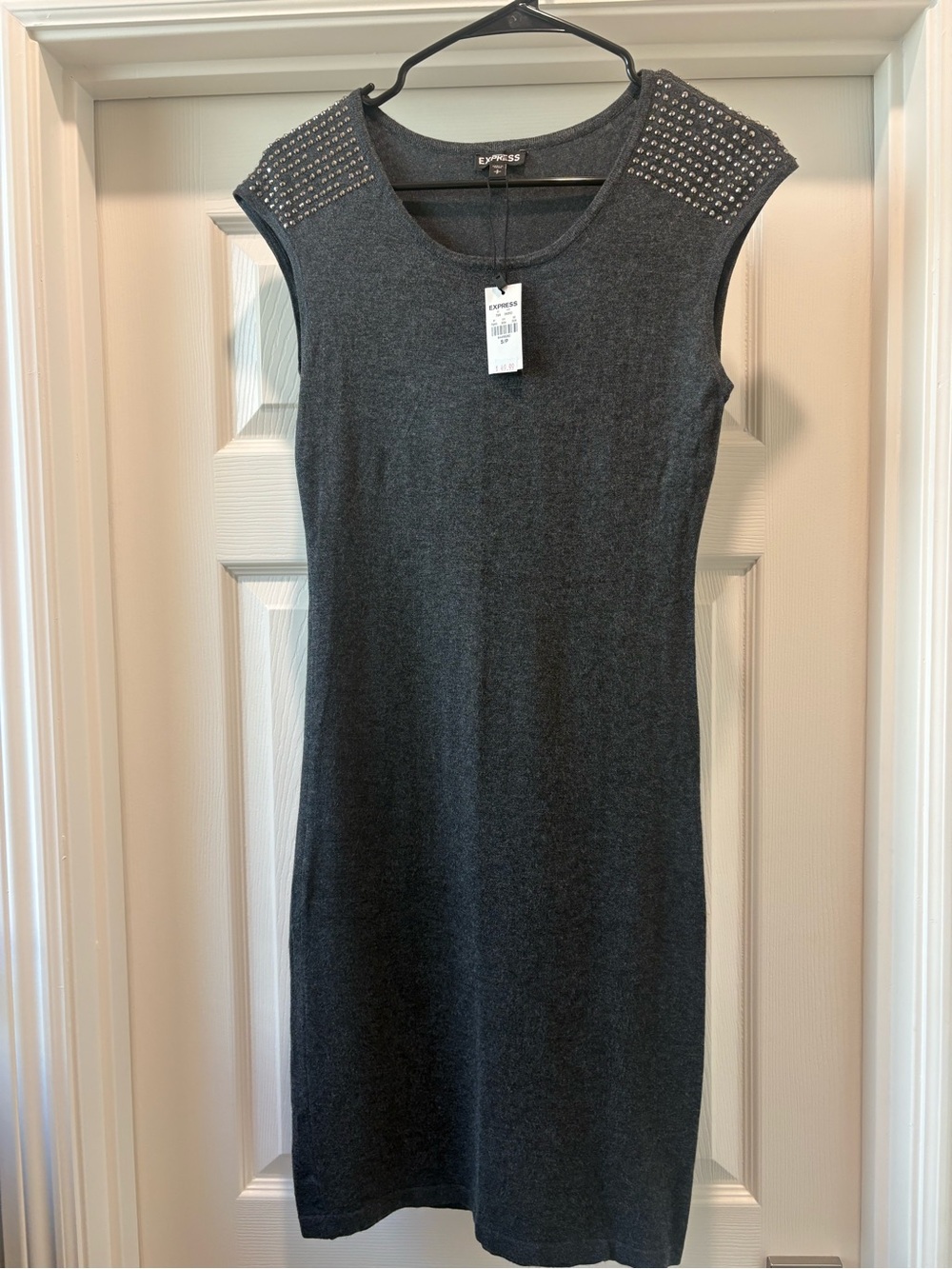 Express Dark Charcoal Studded Shoulder Midi Dress